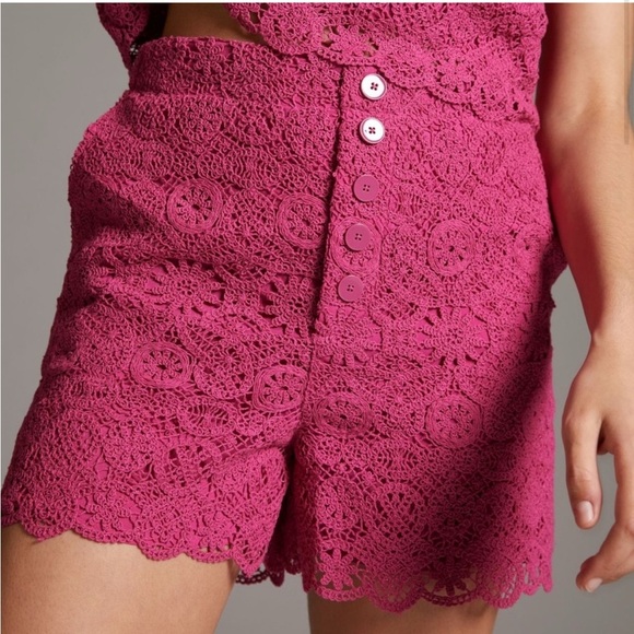 Anthropologie Maeve Solid Eyelet Crochet Top and Shorts Set Size 10 Fuchsia - Picture 4 of 16